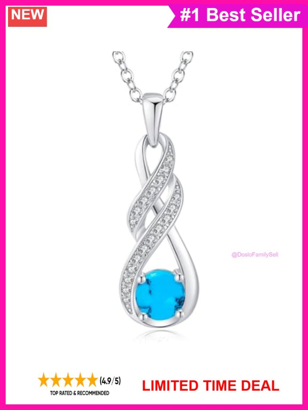 925 Sterling Silver Infinity Birthstone Necklace Adjustable Chain Gift for Women